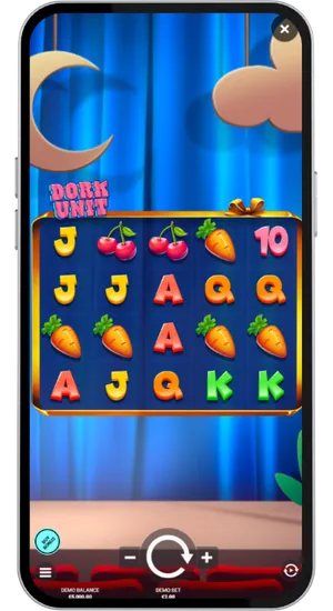 Dork Unit base game reels displayed on a mobile device