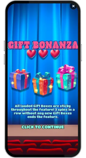Dork Unit Gift Bonanza bonus round activated with sticky Gift Boxes on the grid