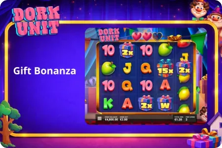 Dork Unit Gift Bonanza bonus feature with sticky Gift Box multipliers